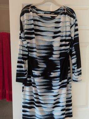 Ivanka Trump Black, White & Light Blue Long Sleeve Dress